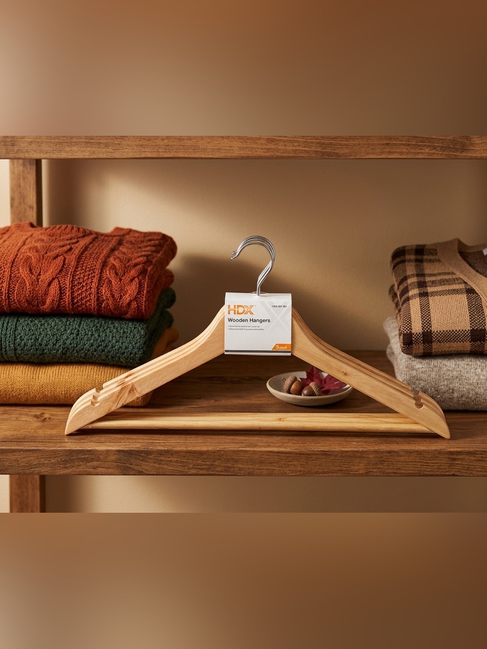 Natural Wood Suit Hangers with Bar - Natural Finish